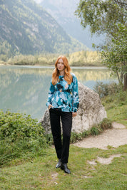 Casual Chic Print Shirt, Blue Iris