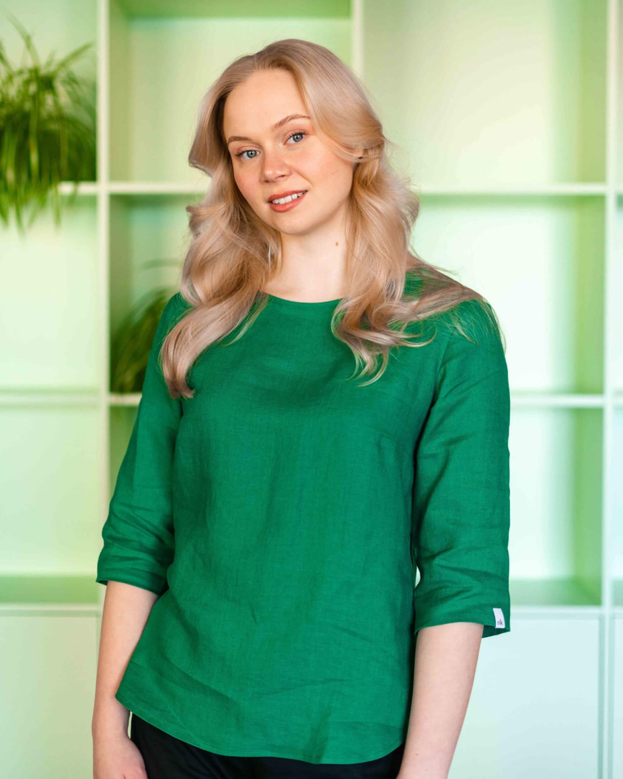 Classic Linen Blouse Pellavapaita, Holly Green