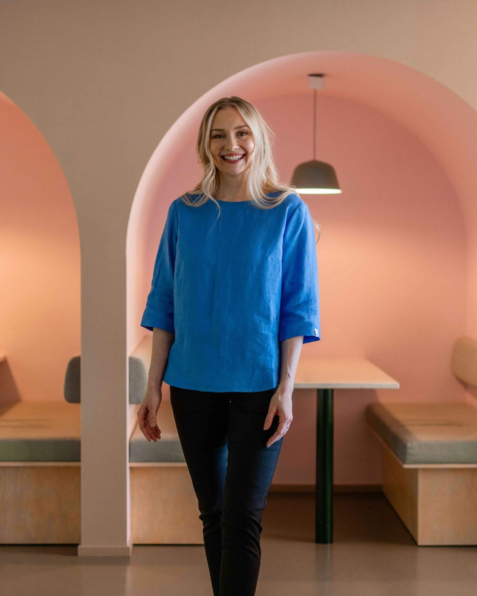 Classic Linen Blouse Pellavapaita, Marina Blue