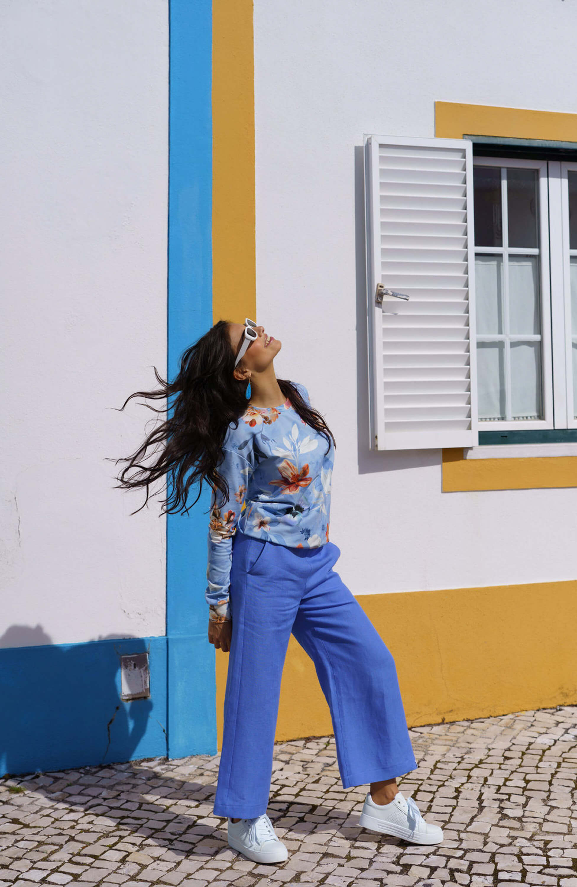 Culottes pellavahousut, Marina Blue