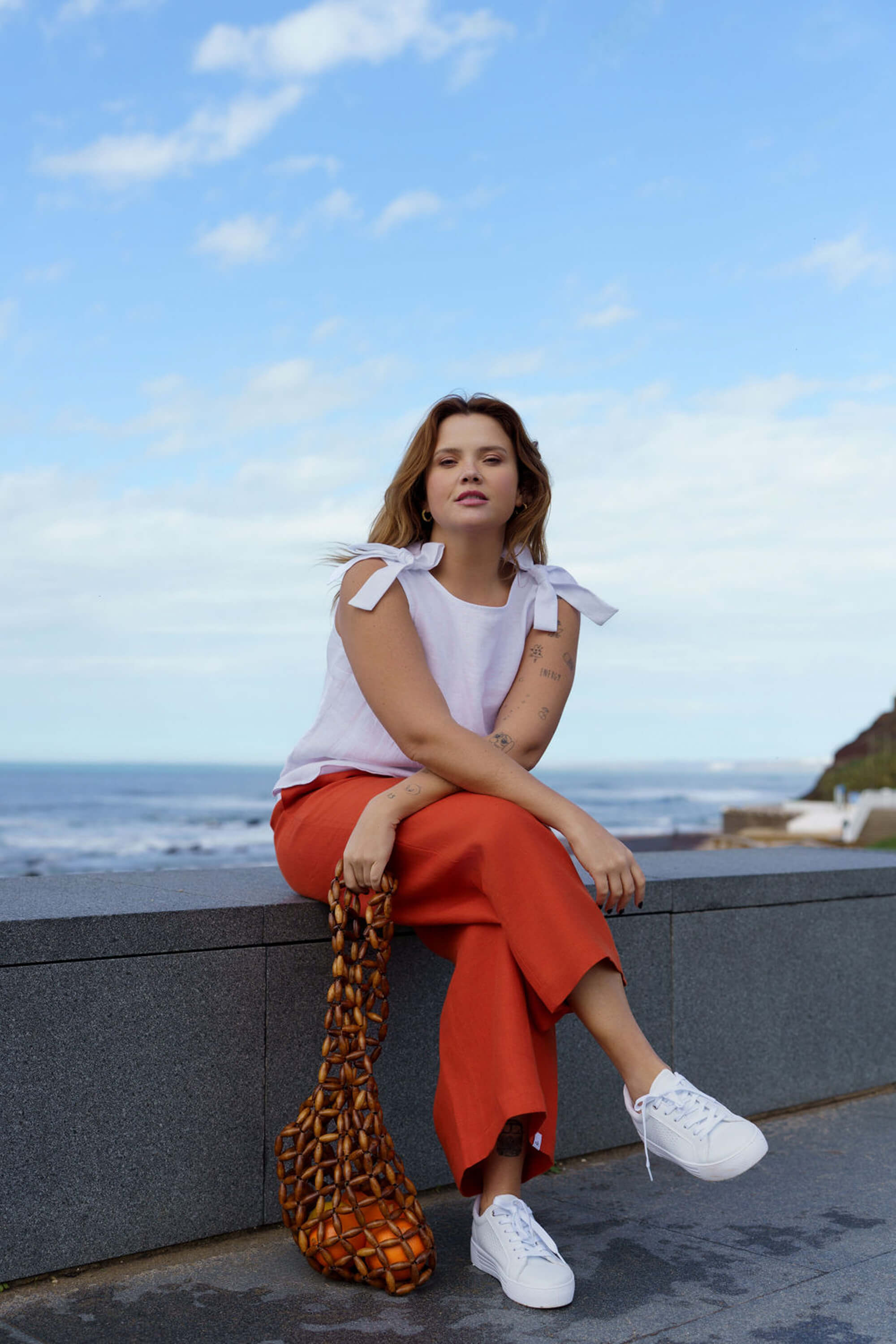 Culottes pellavahousut, Stonewashed Burnt Orange
