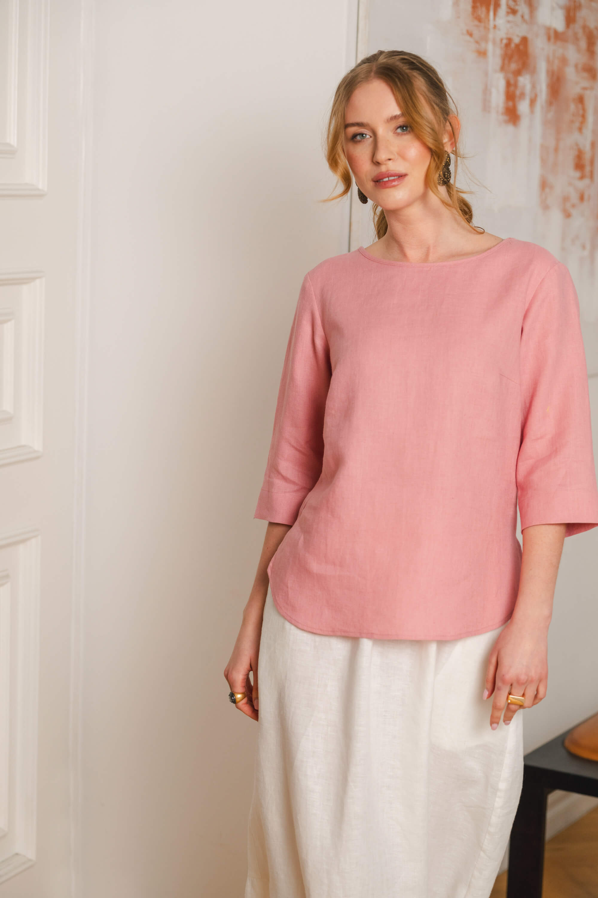 Classic Linen Blouse Pellavapaita, Powder Pink