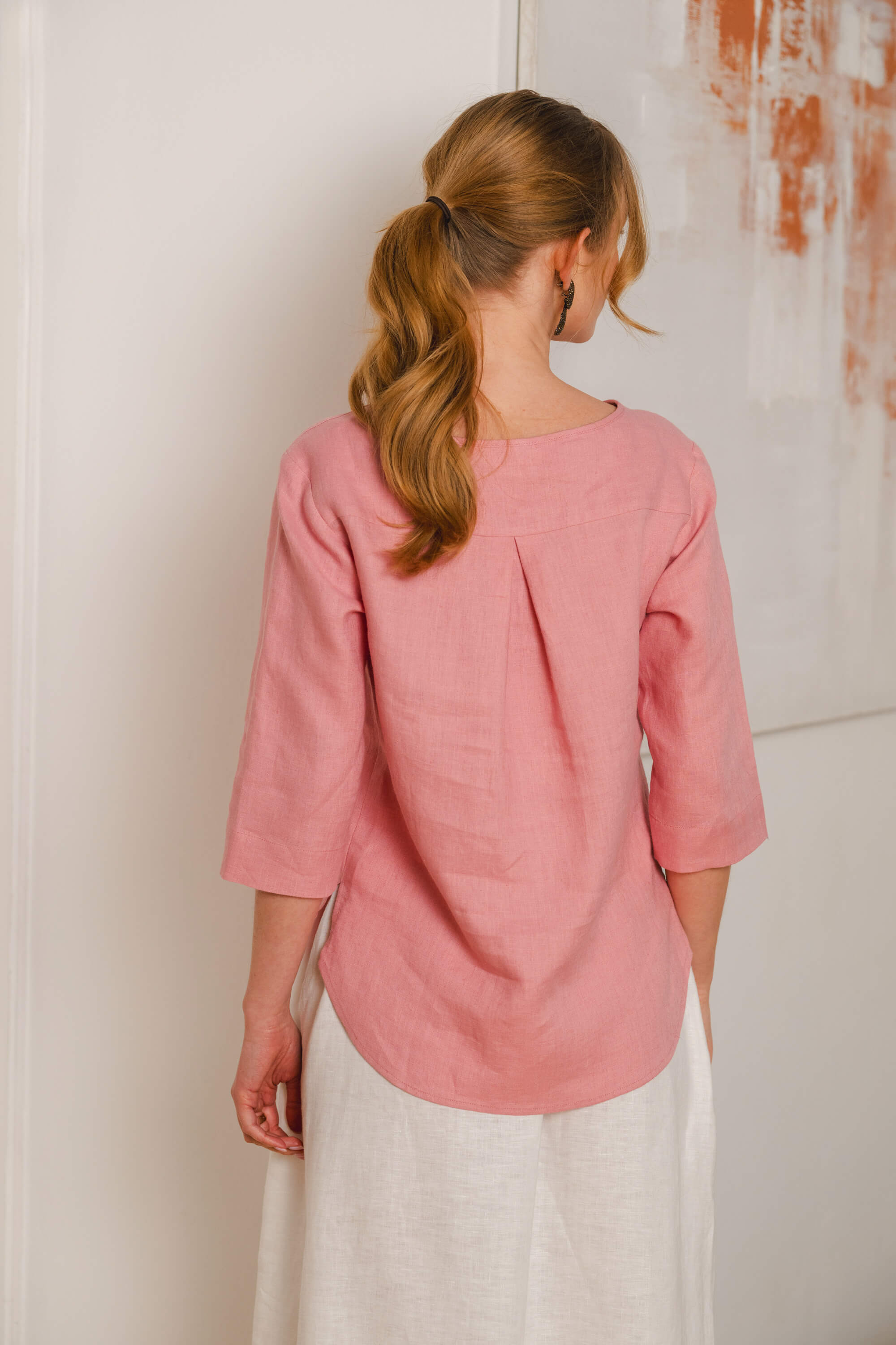 Classic Linen Blouse Pellavapaita, Powder Pink